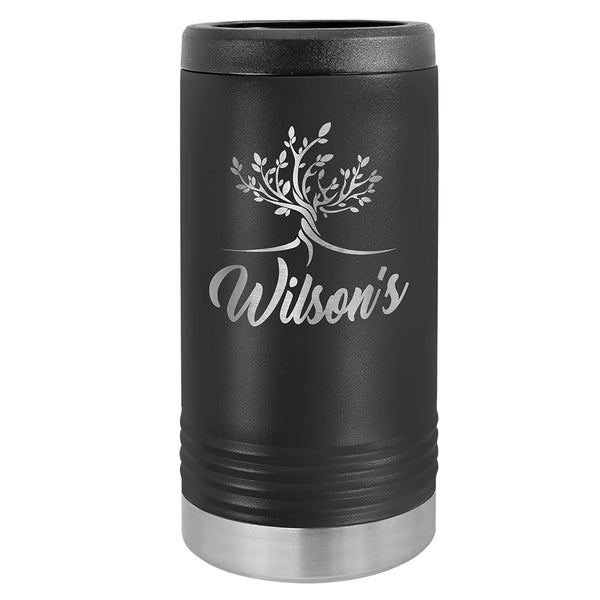 Custom Engraved Stainless Steel Beverage Holder for Slim Cans and Bottles  Black