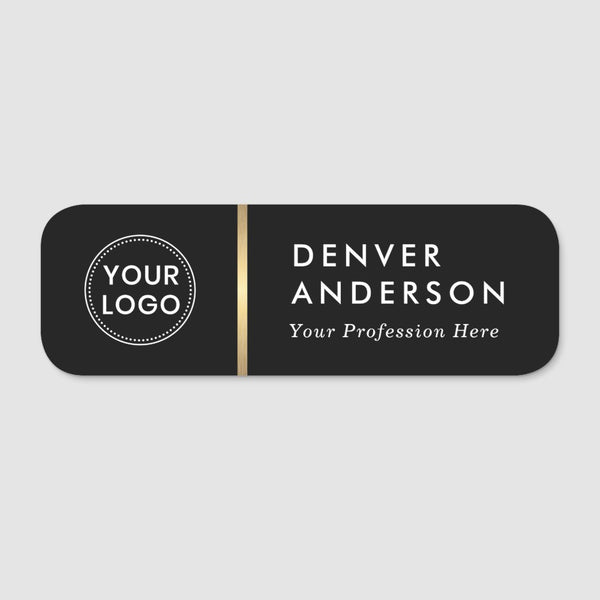 Logo, name and title classy black golden divider name tag