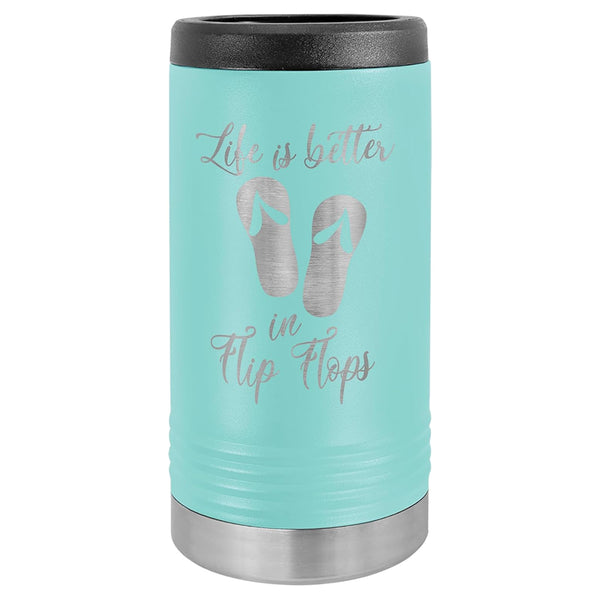 Custom Engraved Stainless Steel Beverage Holder for Slim Cans and Bottles  Teal