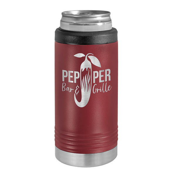 Versatile Custom Engraved Stainless Steel Beverage Holder for Slim Cans and Bottles Maroon