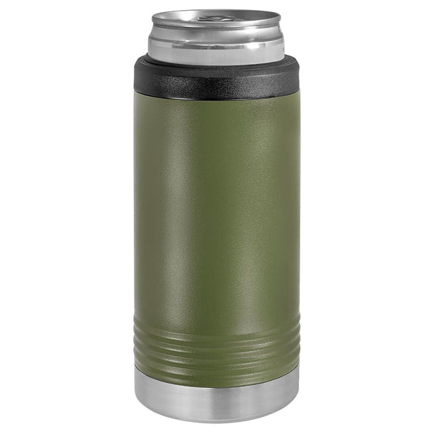 Custom Engraved Stainless Steel Beverage Holder for Slim Cans and Bottles Olive Green