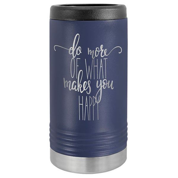 Custom Engraved Stainless Steel Beverage Holder for Slim Cans and Bottles Navy Blue