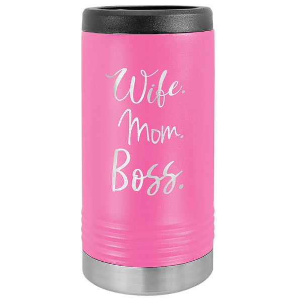 Custom Engraved Stainless Steel Beverage Holder for Slim Cans and Bottles  Pink