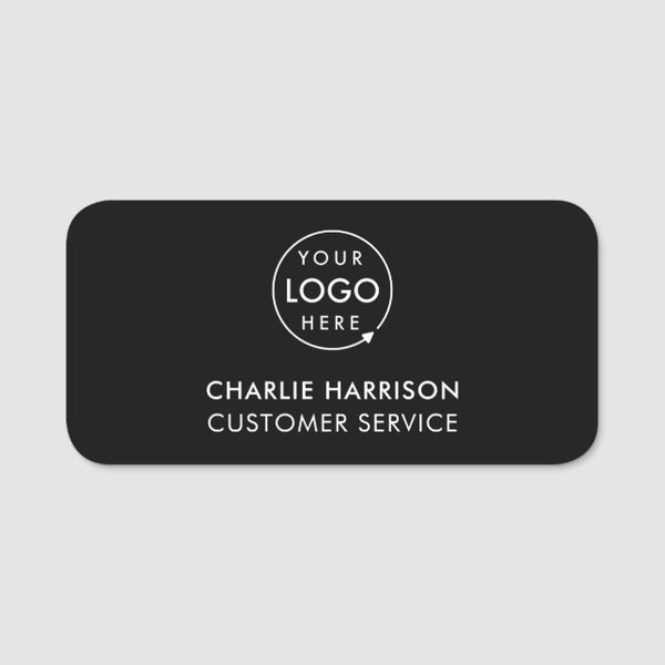 Company Logo | Modern Black Employee Staff Name Tag
