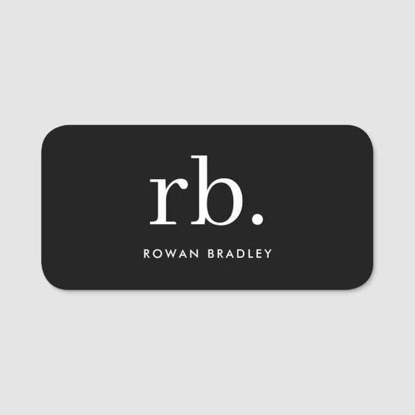 Monogram Classic Elegant Minimal Black and White Name Tag